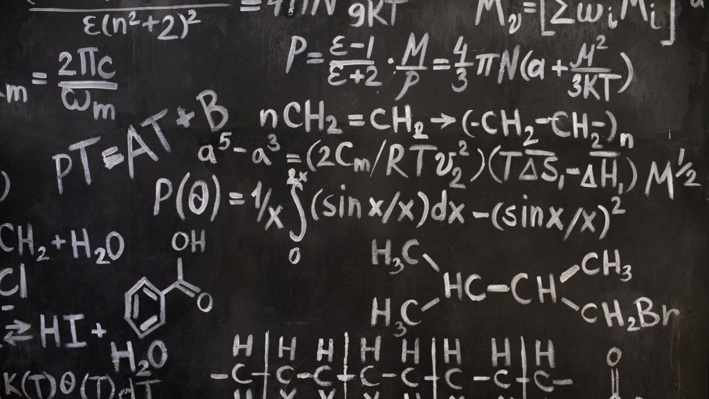 Mathematical formulas on a blackboard