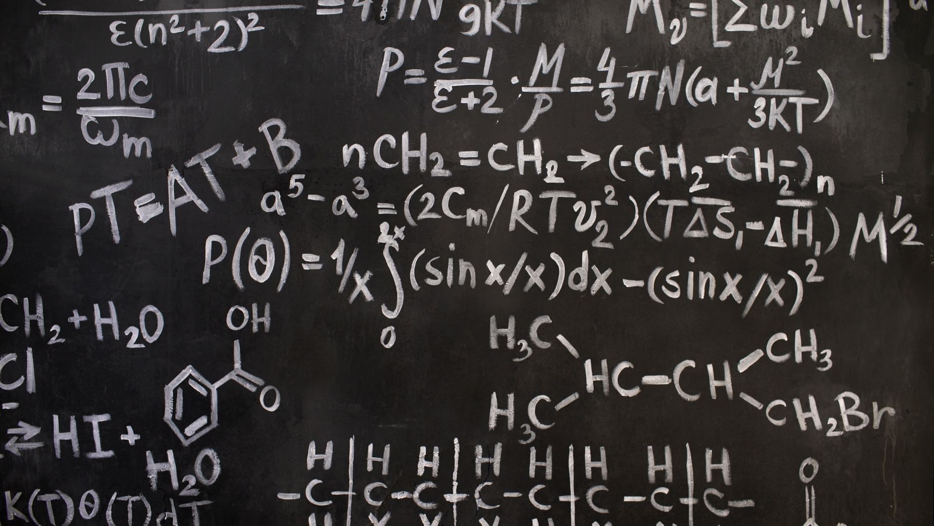 Mathematical formulas on a blackboard