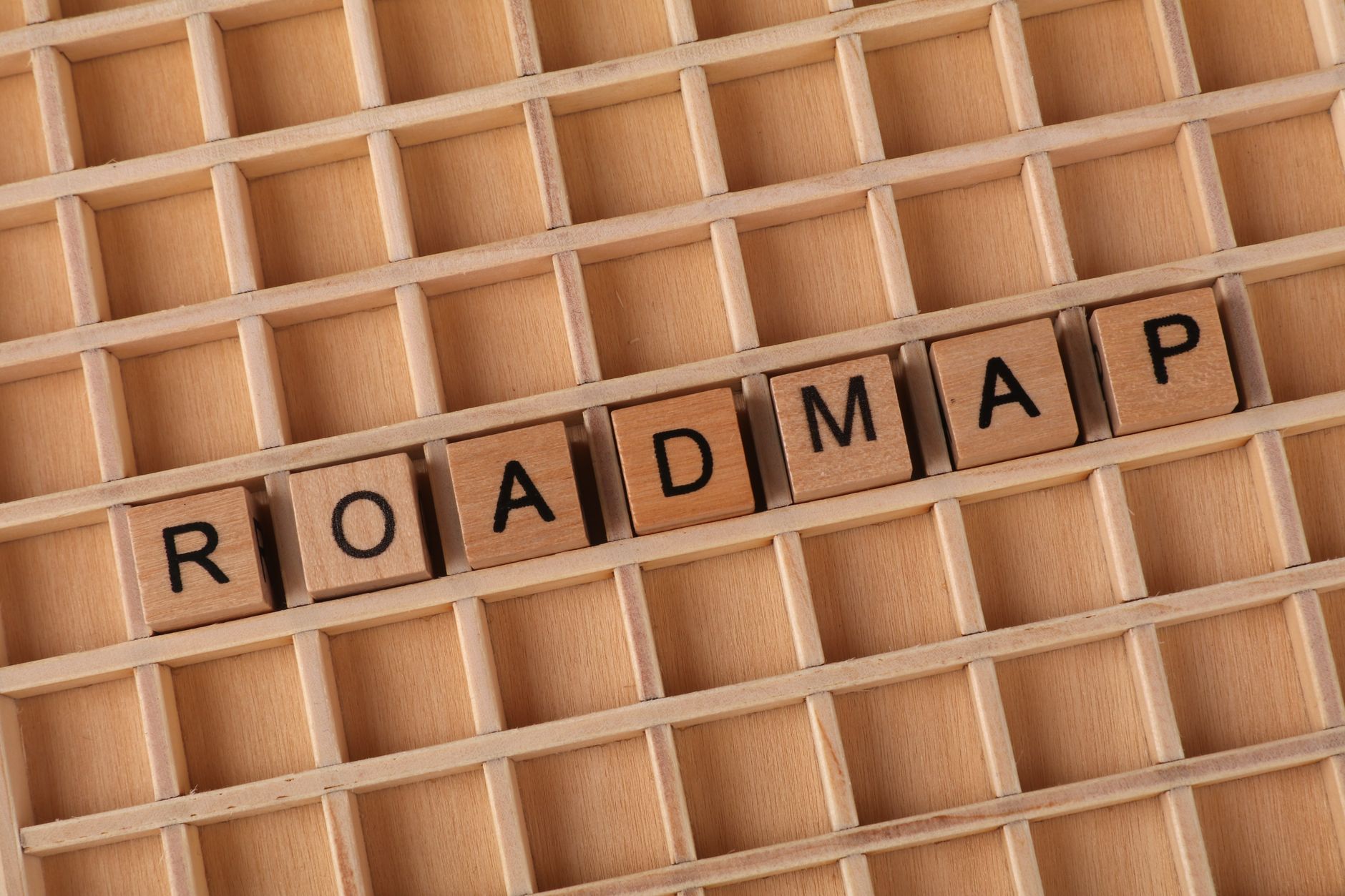 Wooden blocks spelling roadmap