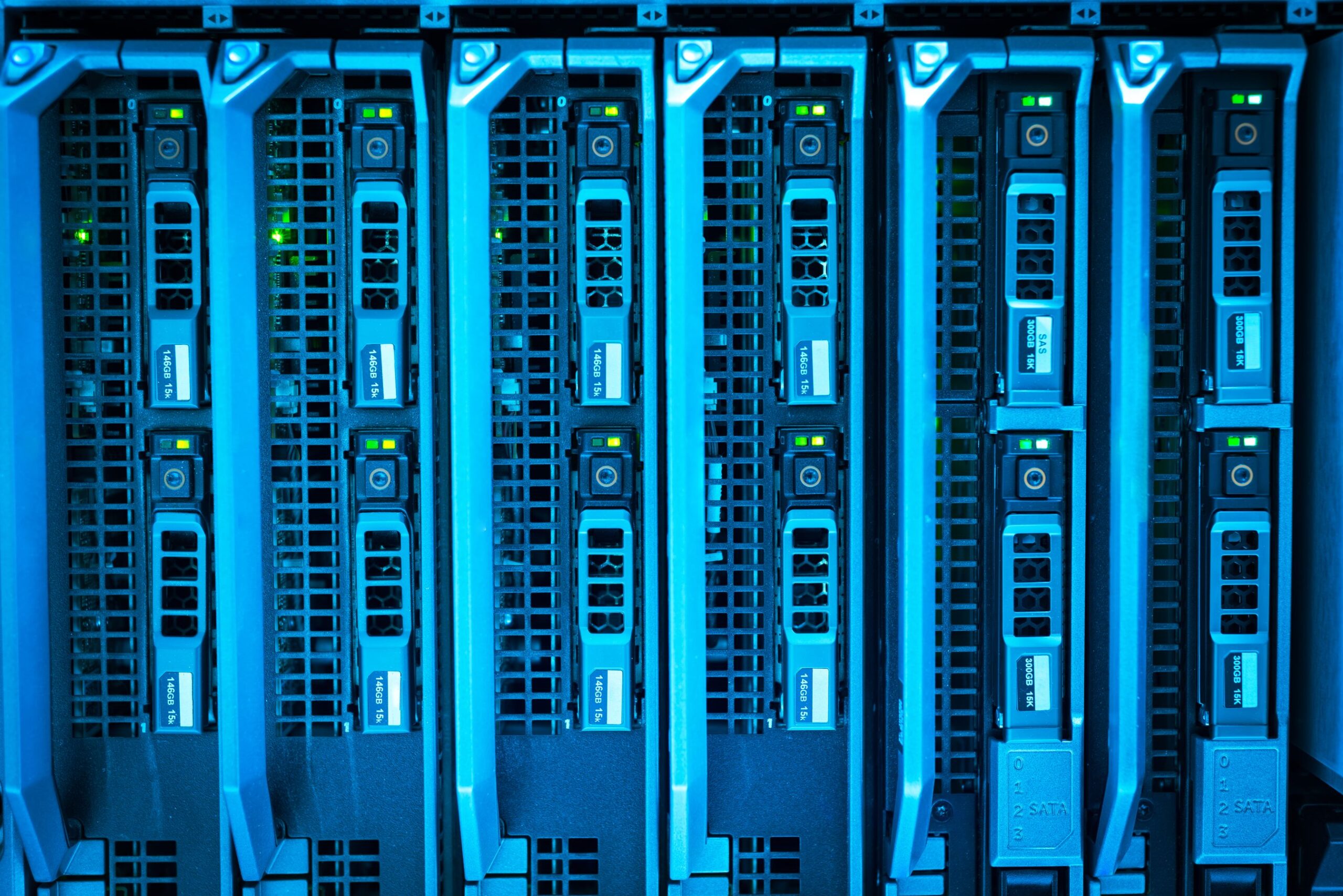 Illuminated server racks in a modern data center powering AI infrastructure
